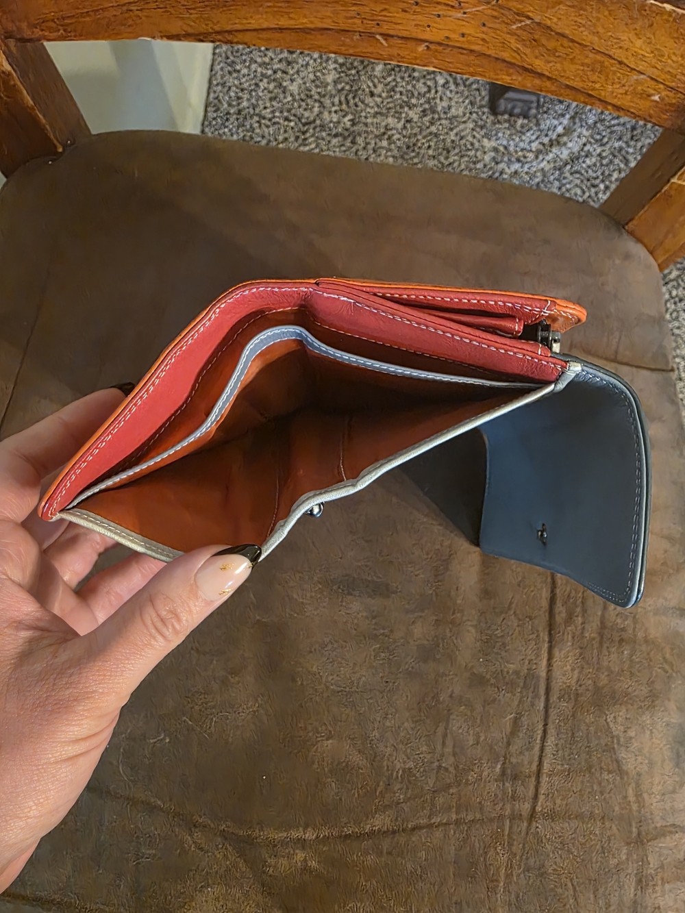 Mywalit | Large Leather Trifold Wallet | Gray Orange Red | 12 Card Slots 👛 - Picture 9 of 15